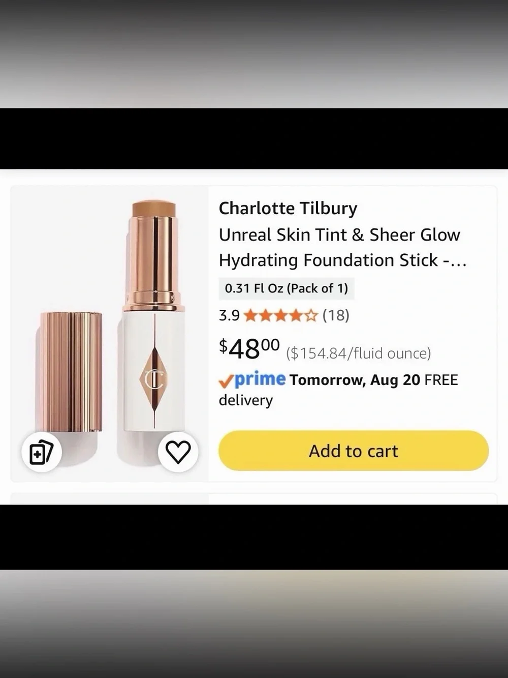 Charlotte Tilbury Unreal Skin Foundation Stick 11 Tan Medium Glow Tint. NEW NWT